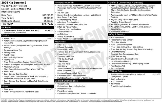 New 2026 Kia Sorento S w/ S Panoramic Sunroof Package FWD image 5