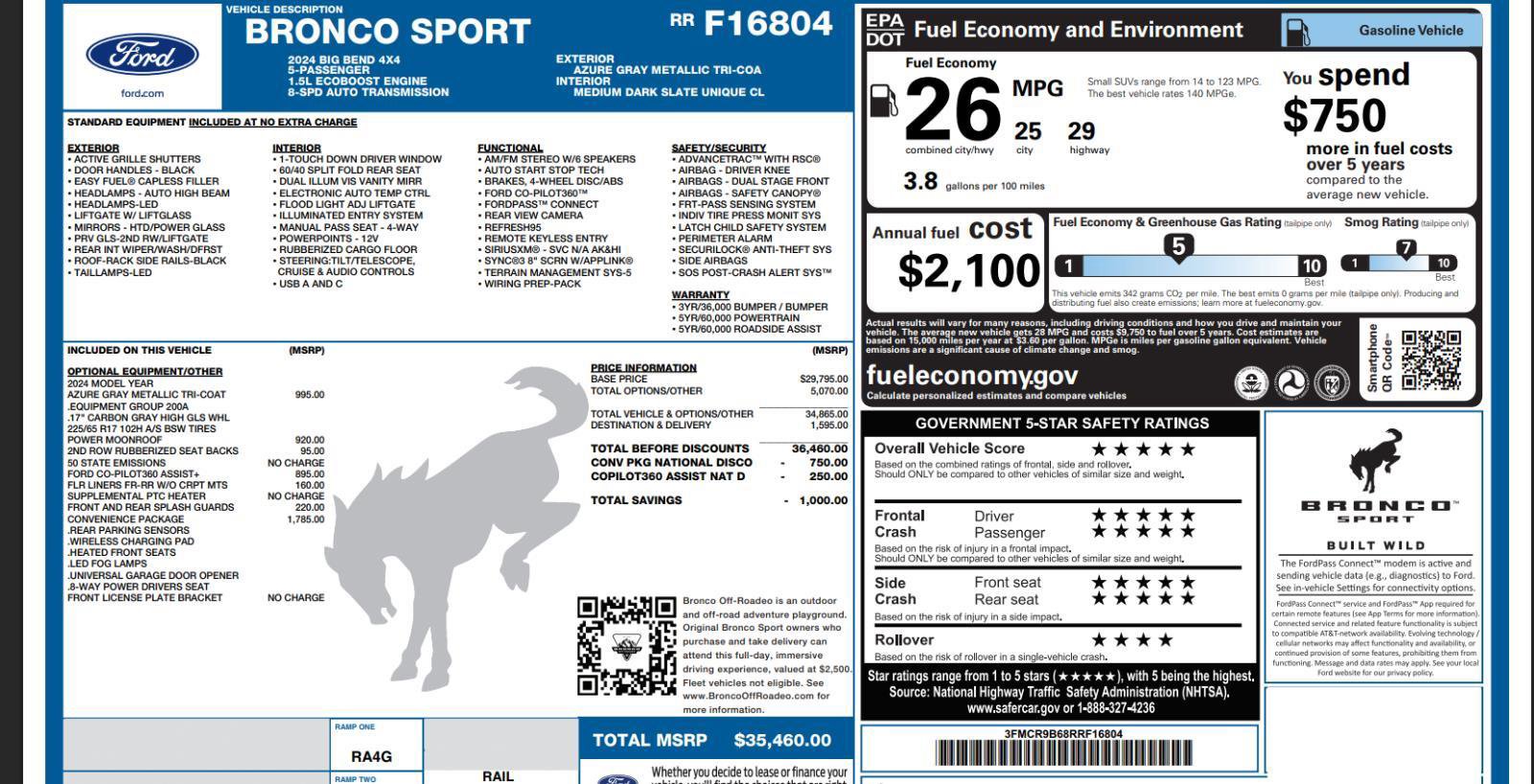 Used 2024 Ford Bronco Sport Big Bend w/ Convenience Package image 4