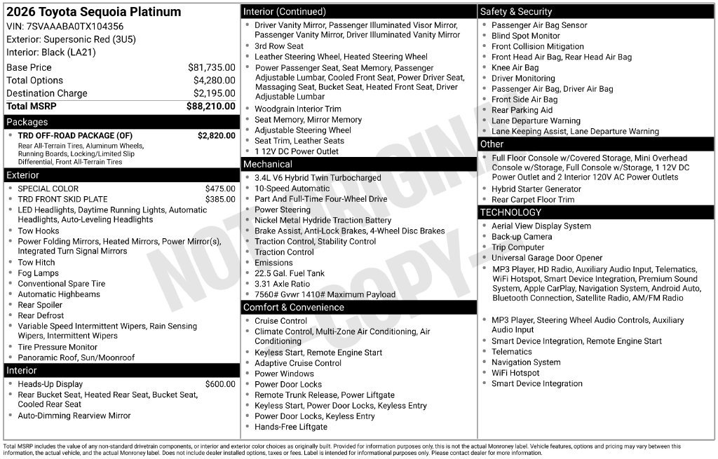 New 2026 Toyota Sequoia Platinum w/ TRD Off-Road Package AWD/4WD image 26