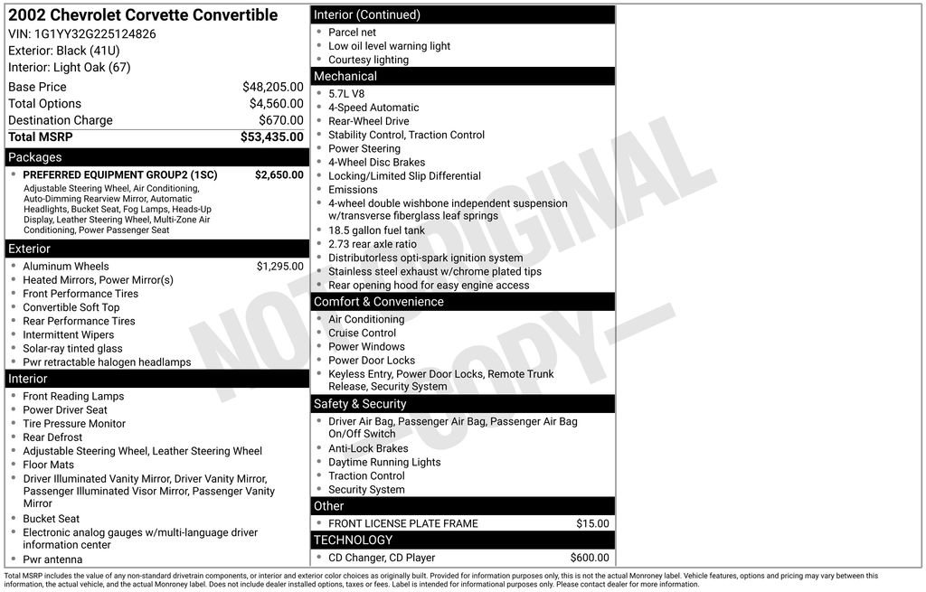 Used 2002 Chevrolet Corvette Convertible w/ Preferred Equipment Group2 RWD image 34