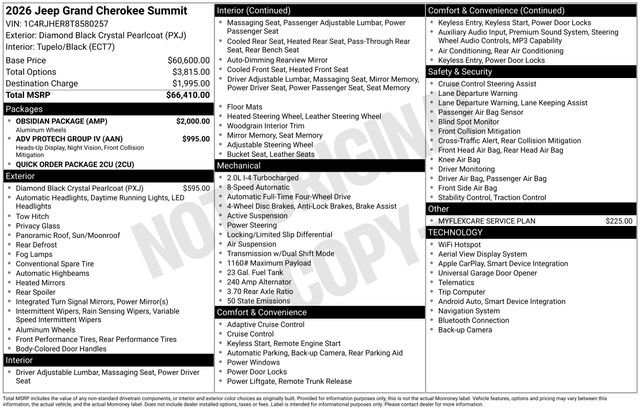 New 2026 Jeep Grand Cherokee Summit w/ Obsidian Package AWD/4WD image 6