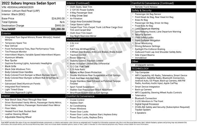 Certified 2022 Subaru Impreza 2.0i Sport AWD/4WD image 28