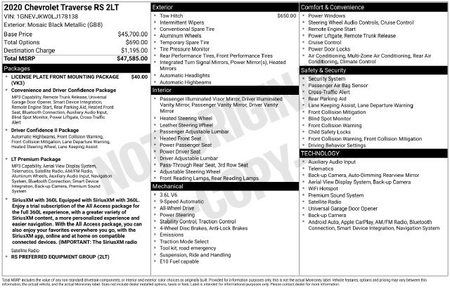 Certified 2020 Chevrolet Traverse RS AWD/4WD image 33