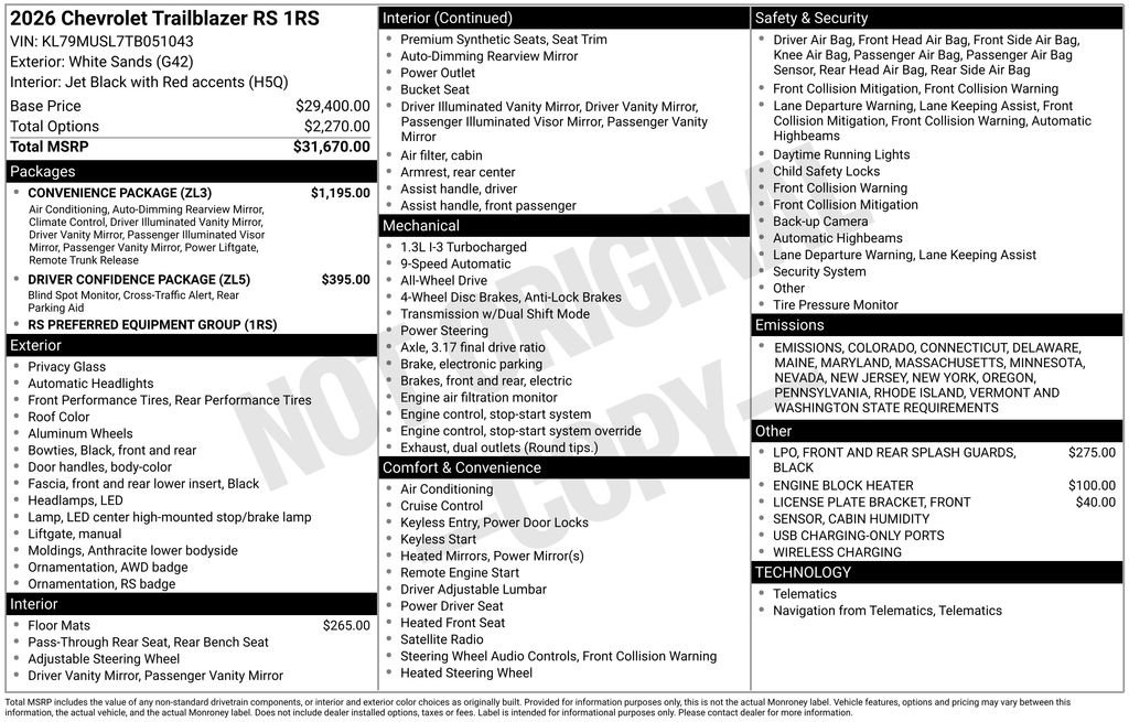 New 2026 Chevrolet TrailBlazer RS w/ Convenience Package image 1