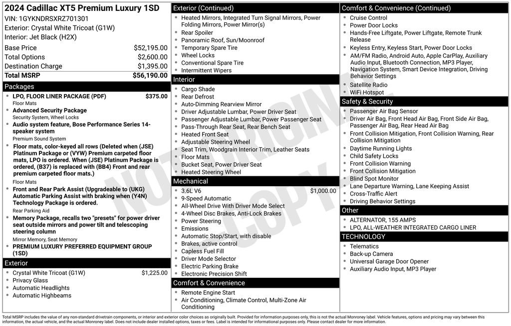 Used 2024 Cadillac XT5 Premium Luxury w/ LPO, Floor Liner Package image 21