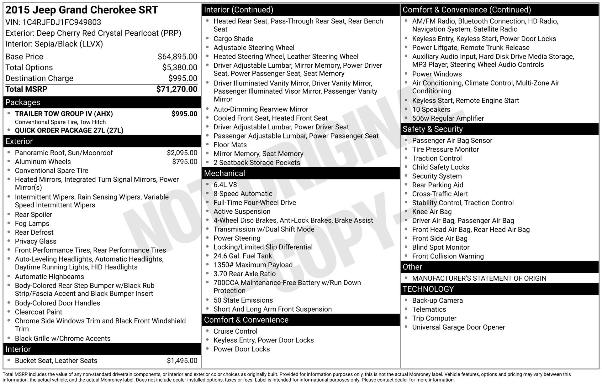 Used 2015 Jeep Grand Cherokee SRT w/ Trailer Tow Group IV image 3