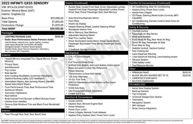 Certified 2022 INFINITI QX55 Sensory w/ Lighting Package image 30