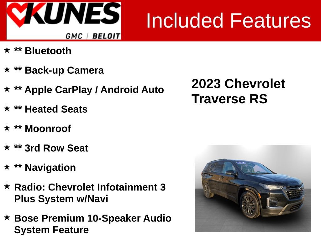 Used 2023 Chevrolet Traverse RS w/ LPO, Floor Liner Package image 2