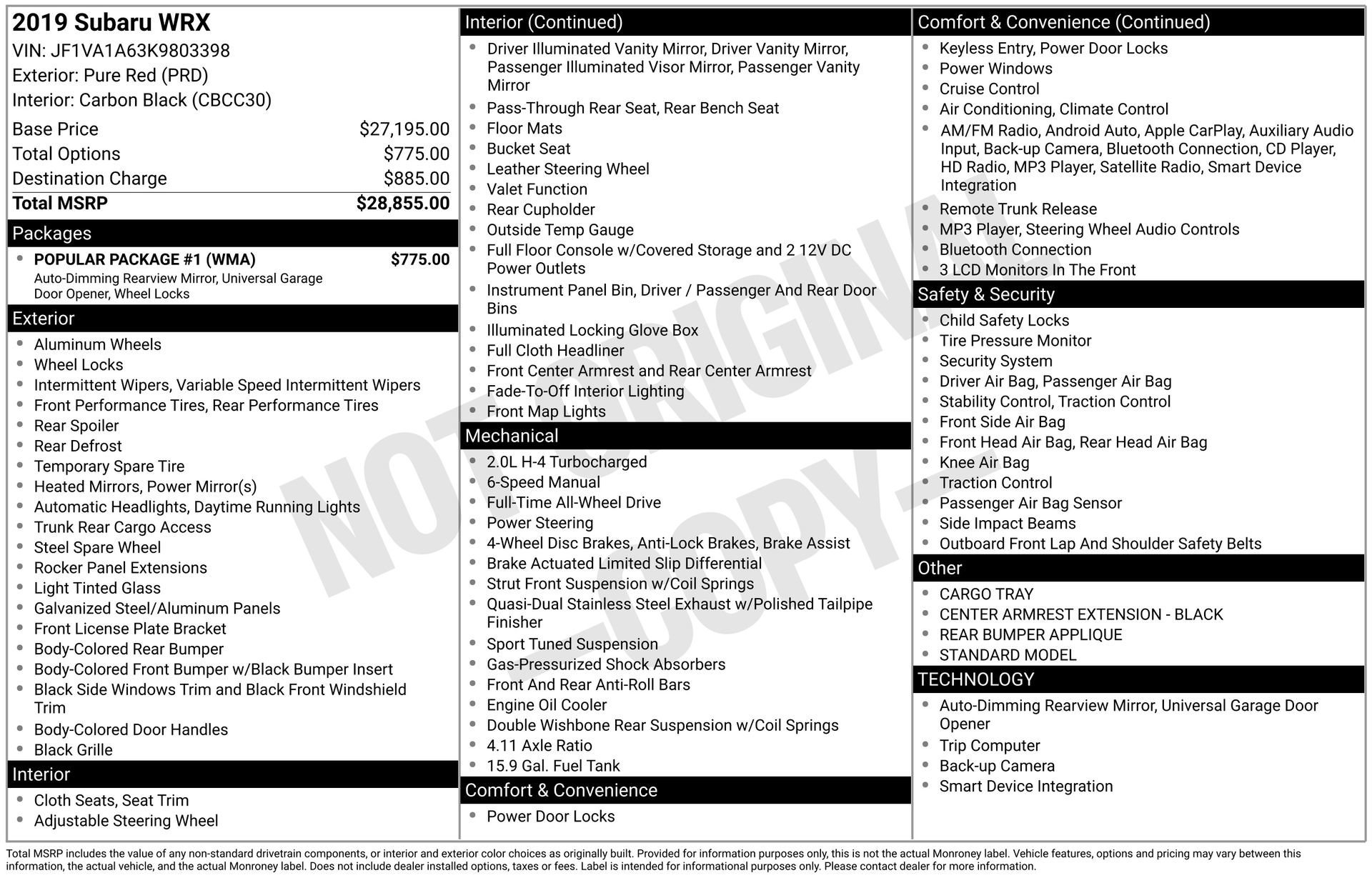 Used 2019 Subaru WRX w/ Popular Package #1 image 45