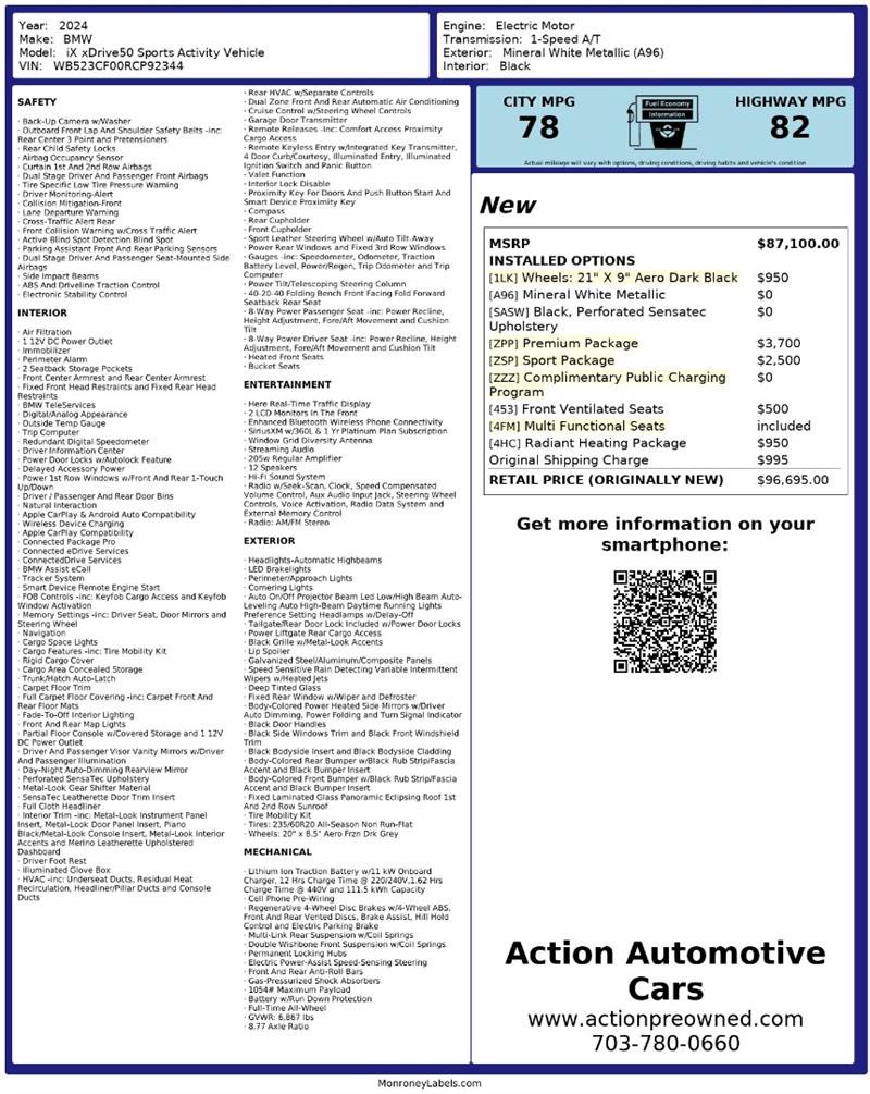 Used 2024 BMW iX xDrive50 w/ Premium Package AWD/4WD image 2