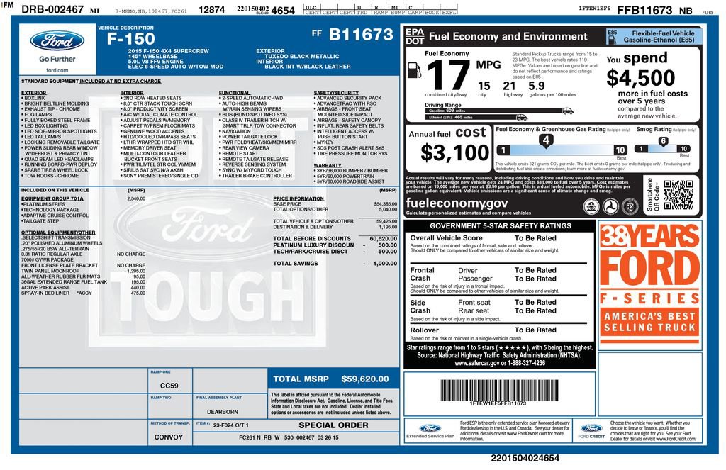 Used 2015 Ford F150 Platinum w/ Equipment Group 701A Luxury image 33