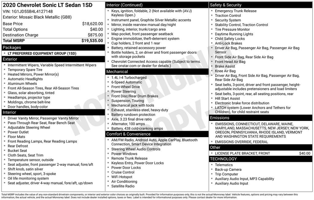 Used 2020 Chevrolet Sonic LT image 6