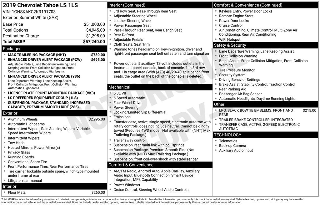 Used 2019 Chevrolet Tahoe LS w/ Max Trailering Package AWD/4WD image 6