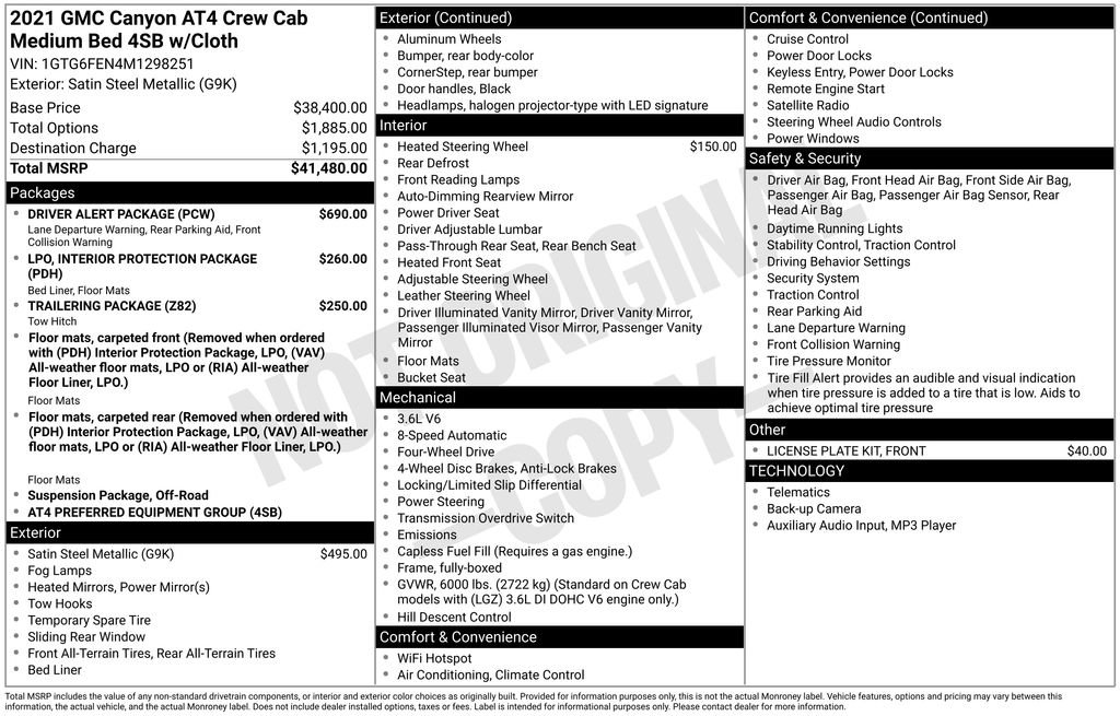 Certified 2021 GMC Canyon AT4 w/ Driver Alert Package image 15