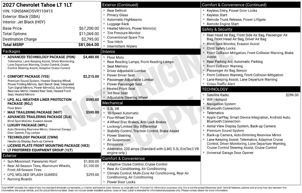 New 2027 Chevrolet Tahoe LT w/ Advanced Technology Package AWD/4WD image 27