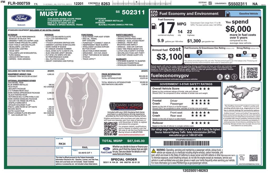 Used 2025 Ford Mustang Dark Horse w/ Dark Horse Handlin Package RWD image 3
