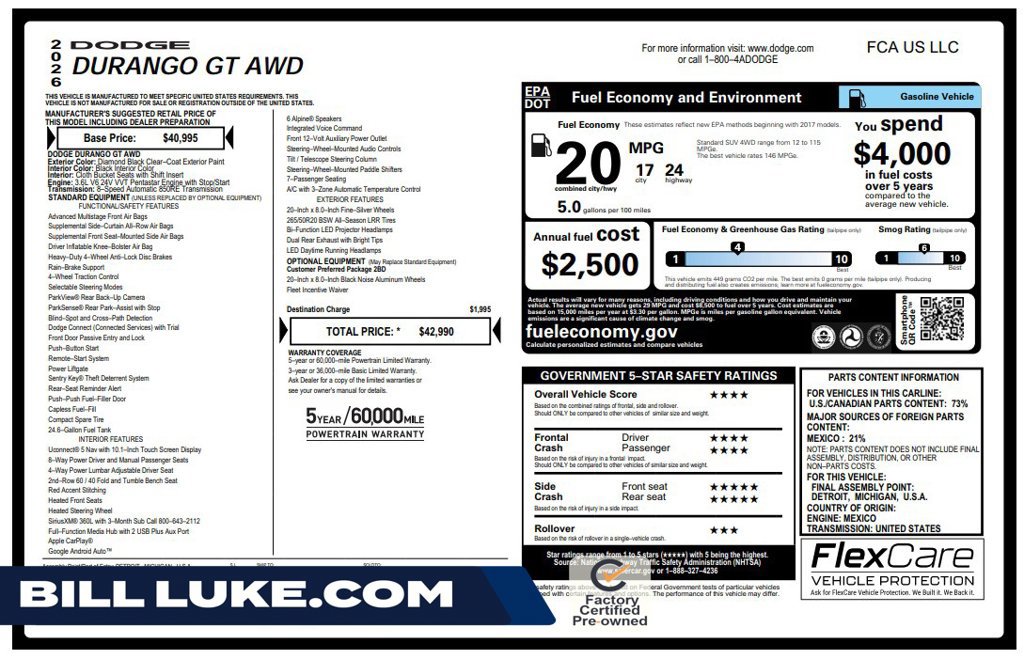 Certified 2026 Dodge Durango GT