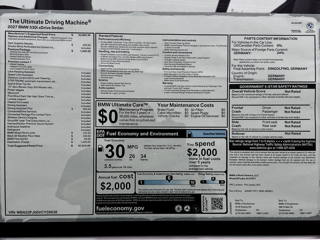 Used 2027 BMW 530i xDrive w/ Premium Package AWD/4WD image 16