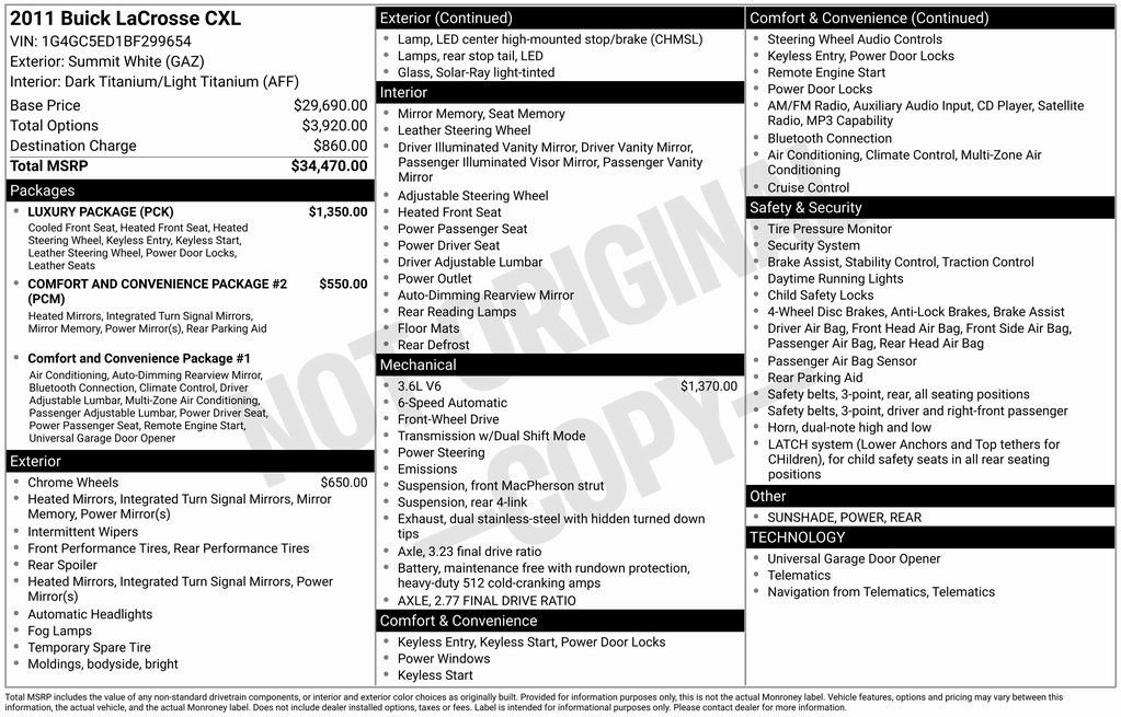 Used 2011 Buick LaCrosse CXL w/ Luxury Package image 2