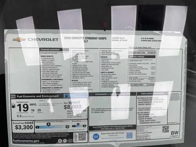 New 2026 Chevrolet Corvette Stingray Coupe w/ Battery Protection Package image 22