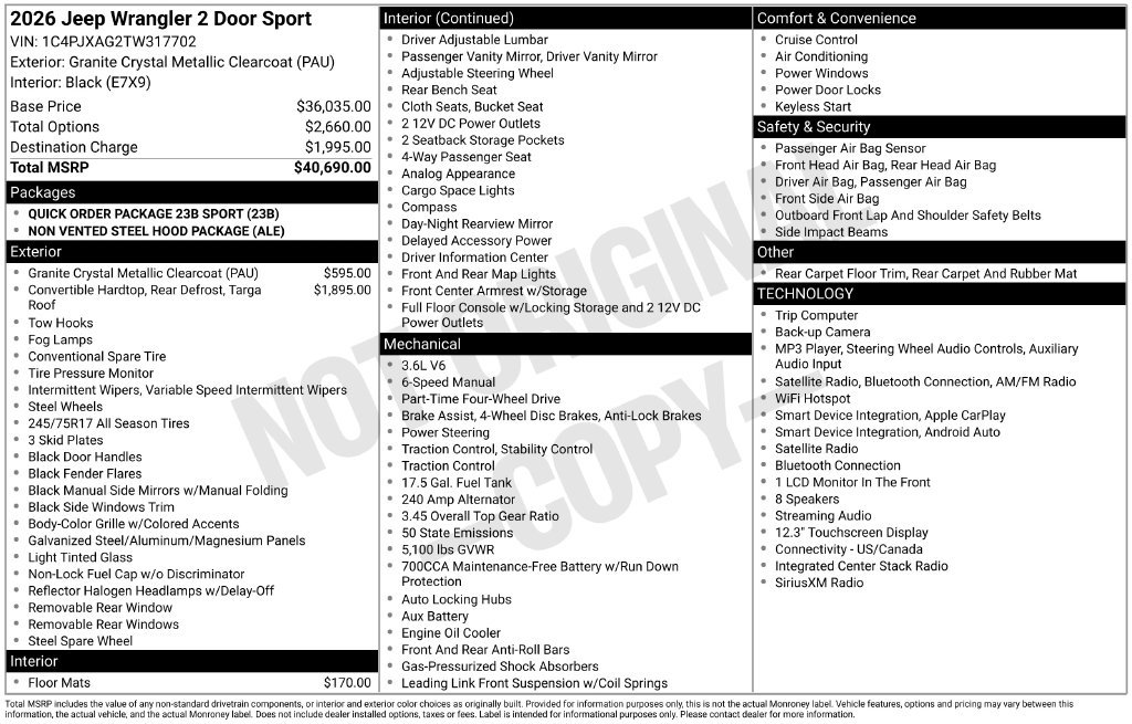 New 2026 Jeep Wrangler Sport AWD/4WD image 5