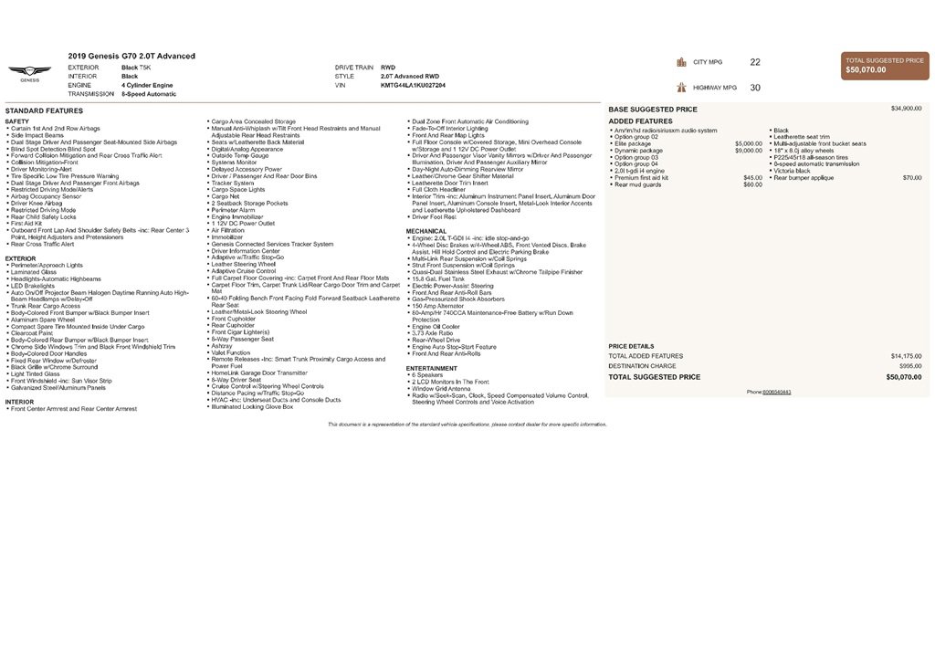 Used 2019 Genesis G70 2.0T Advanced w/ Dynamic Package image 9