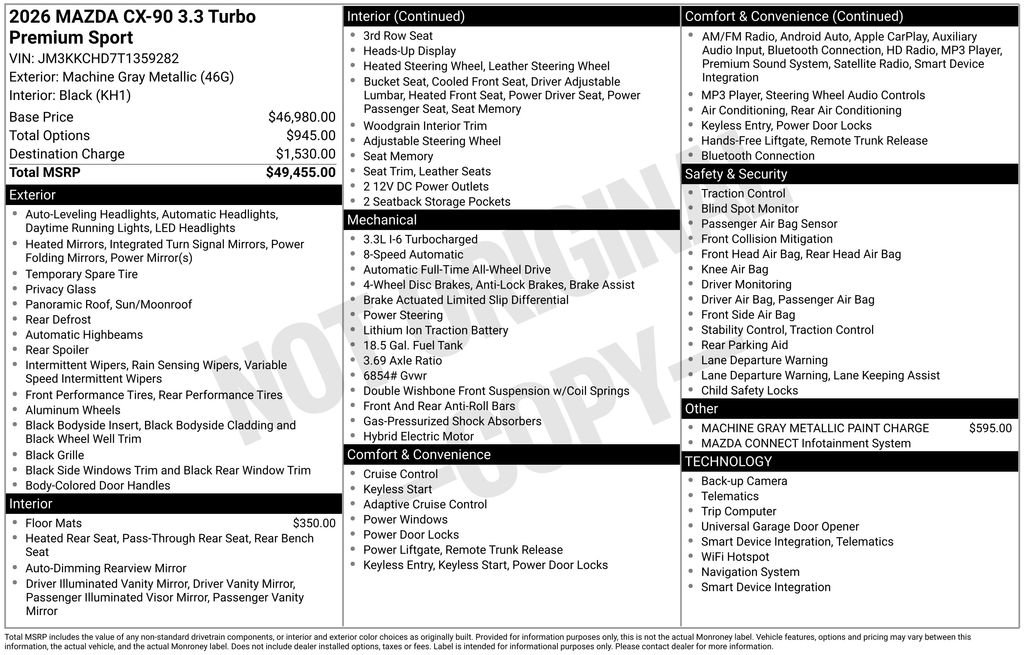 New 2026 MAZDA CX-90 3.3 Turbo w/ Premium Sport Pkg image 6