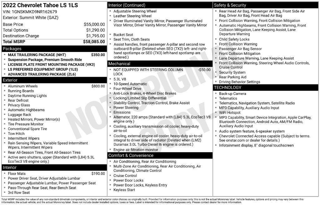 Used 2022 Chevrolet Tahoe LS w/ Max Trailering Package AWD/4WD image 4