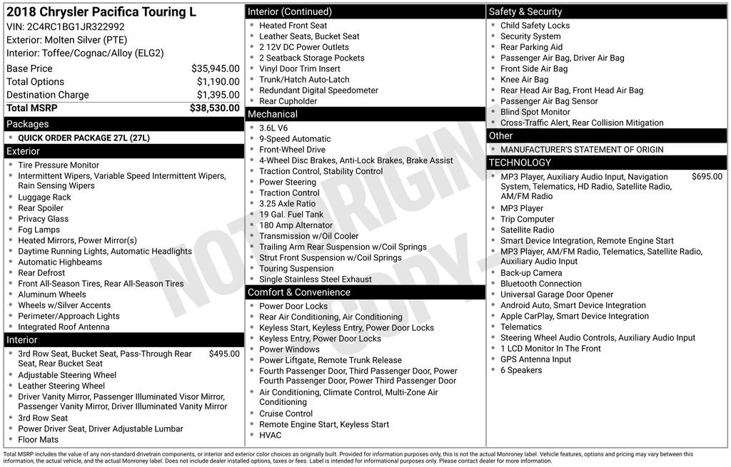 Certified 2018 Chrysler Pacifica Touring-L FWD image 41