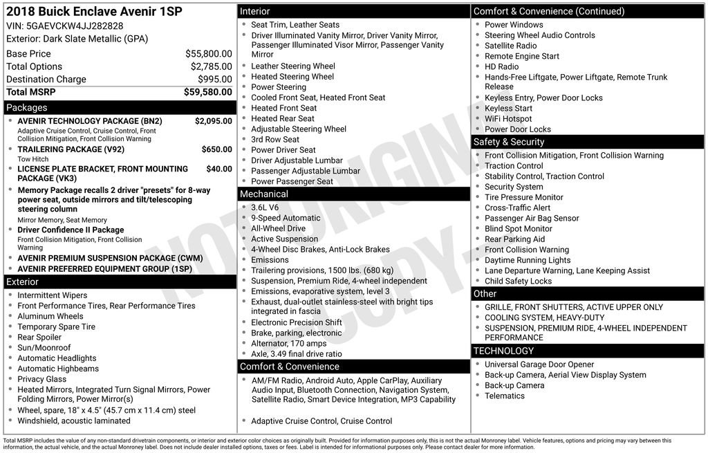 Certified 2018 Buick Enclave Avenir w/ Avenir Technology Package AWD/4WD image 2