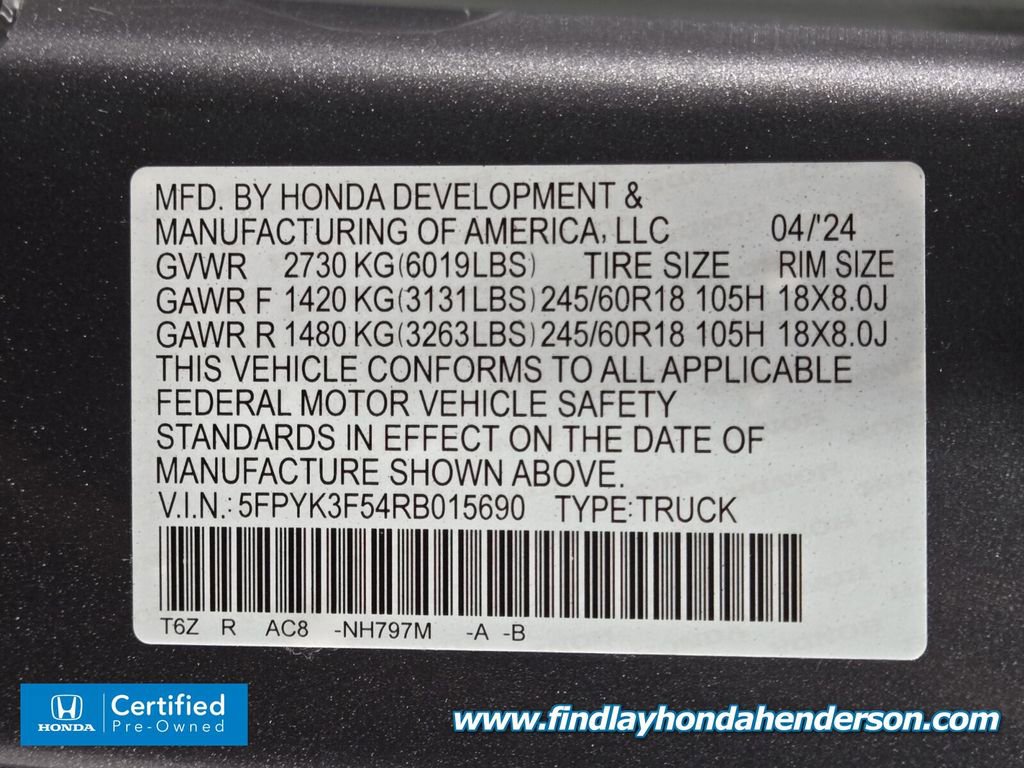 Certified 2024 Honda Ridgeline RTL image 14