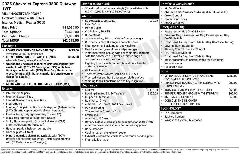 New 2025 Chevrolet Express 3500 w/ Power Convenience Package image 2