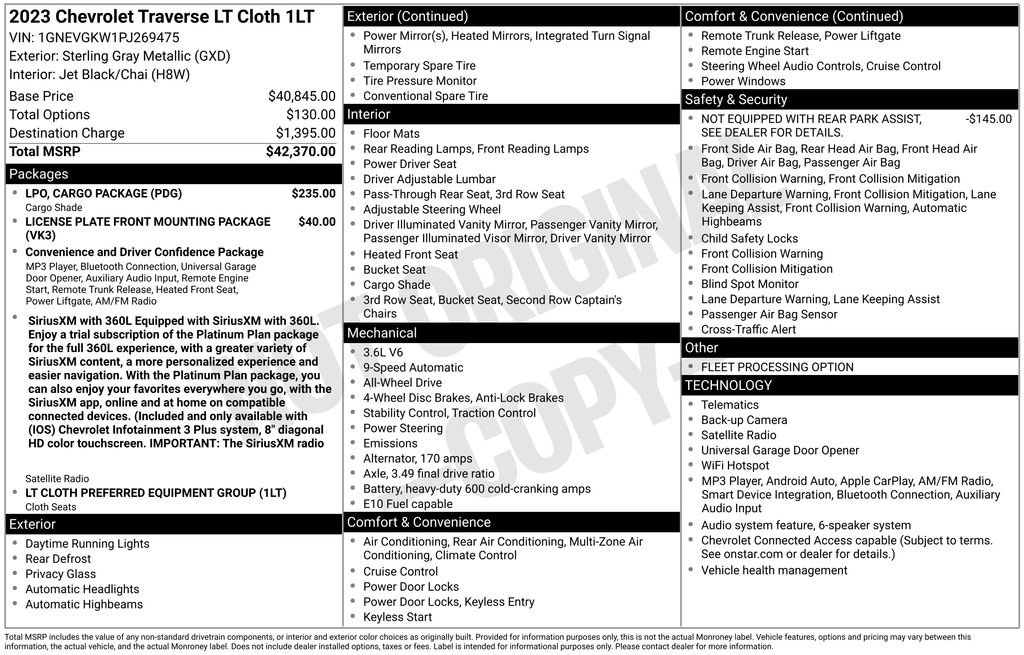 Used 2023 Chevrolet Traverse LT w/ LPO, Cargo Package AWD/4WD image 2