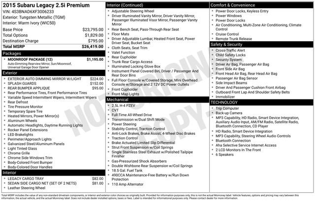 Used 2015 Subaru Legacy 2.5i Premium w/ Moonroof Package AWD/4WD image 38