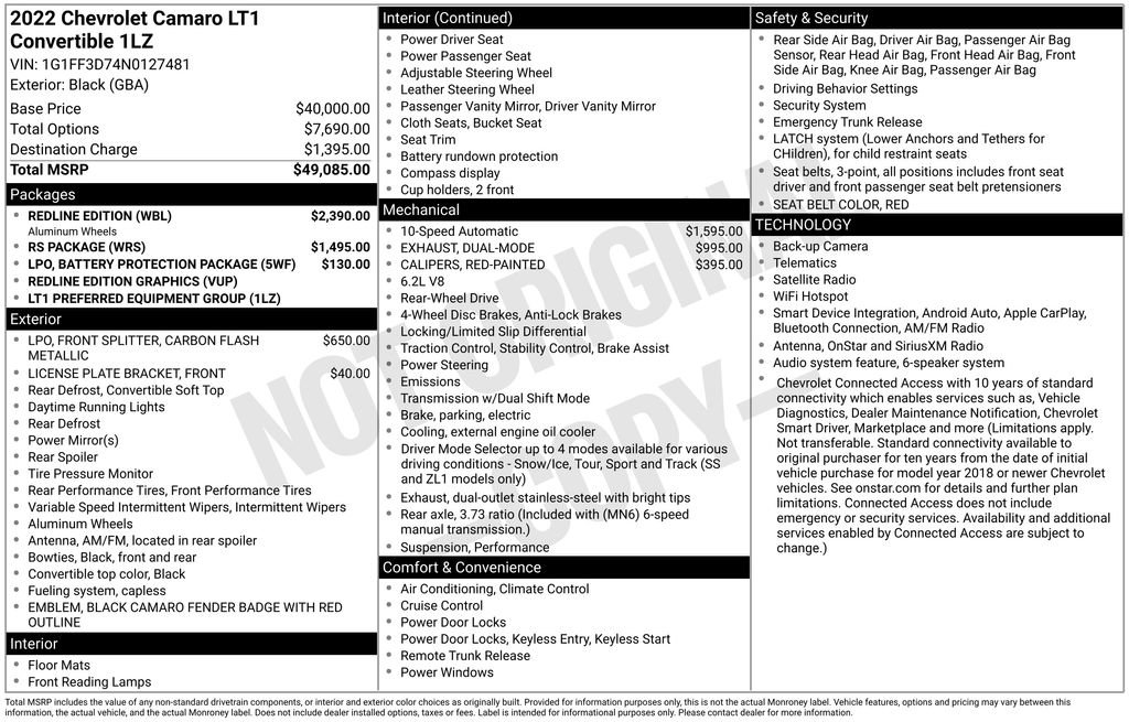 Used 2022 Chevrolet Camaro LT w/ Redline Edition RWD image 2