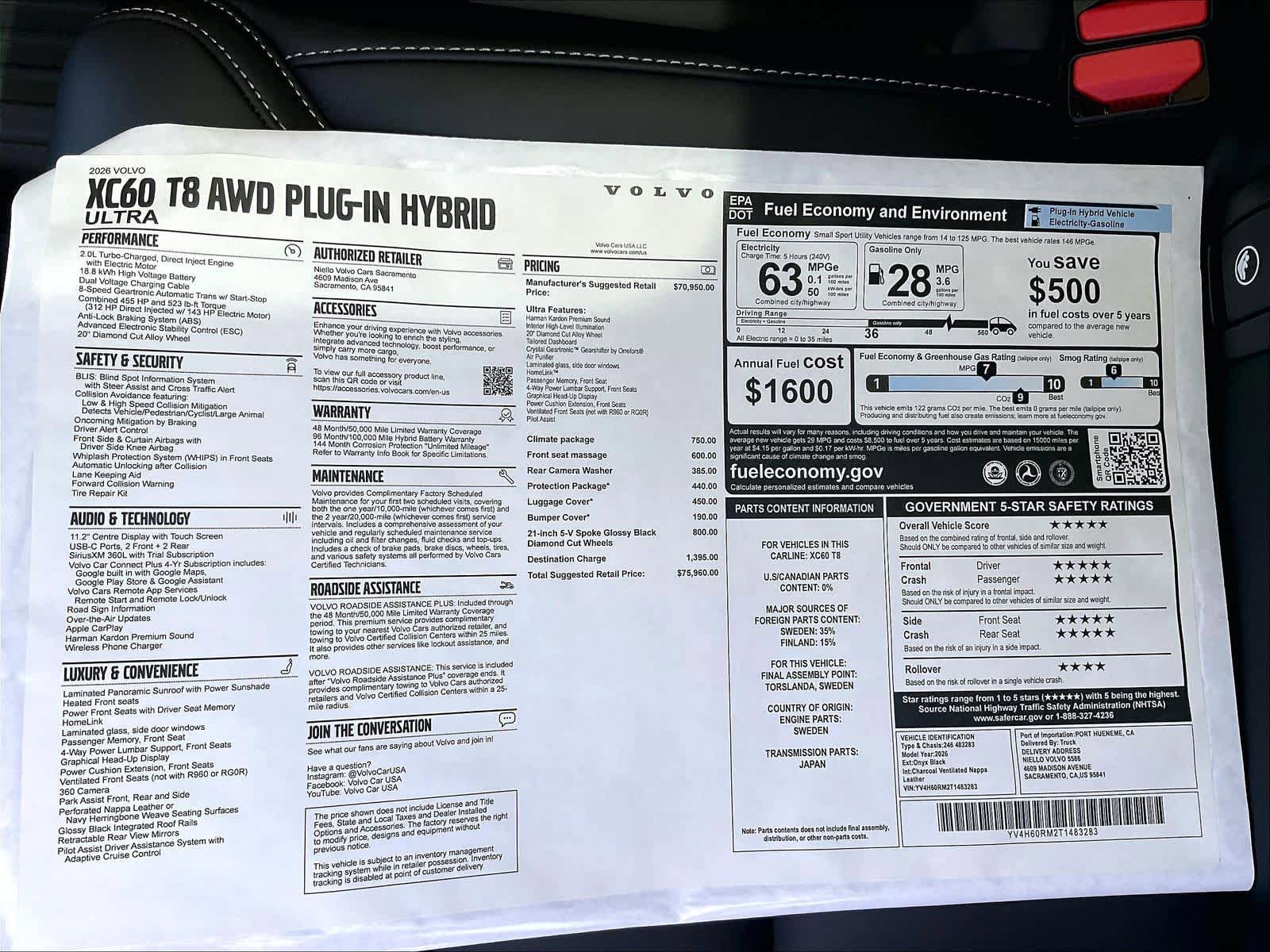 New 2026 Volvo XC60 T8 Ultra w/ Climate Package AWD/4WD image 36