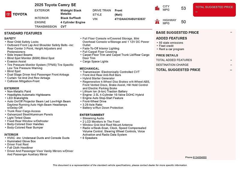 Used 2025 Toyota Camry SE FWD image 2