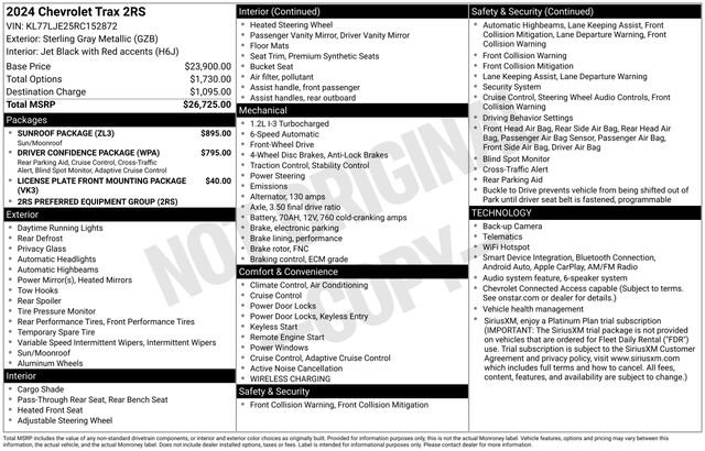 Used 2024 Chevrolet Trax RS w/ Sunroof Package FWD image 7