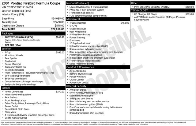 Used 2001 Pontiac Firebird Formula w/ Protection Group image 4