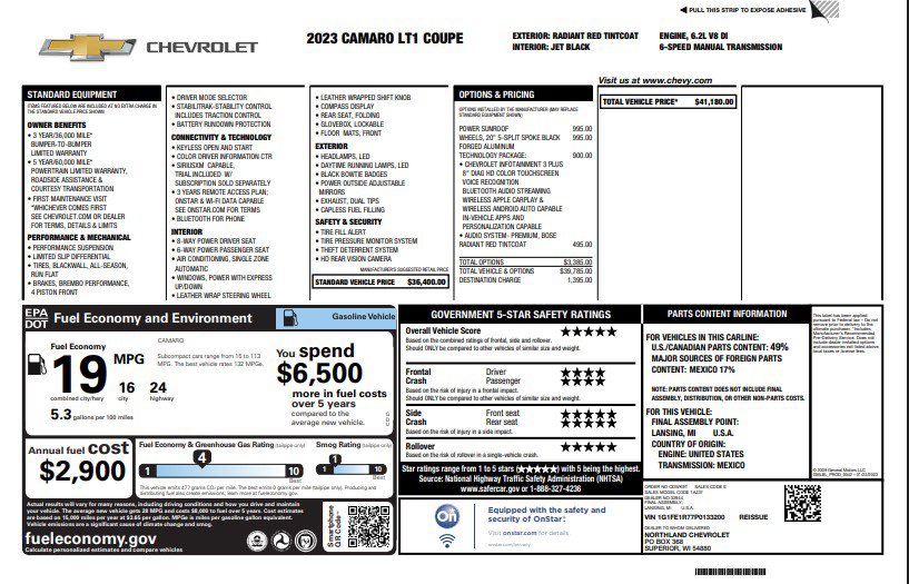 Used 2023 Chevrolet Camaro LT w/ Technology Package RWD image 4