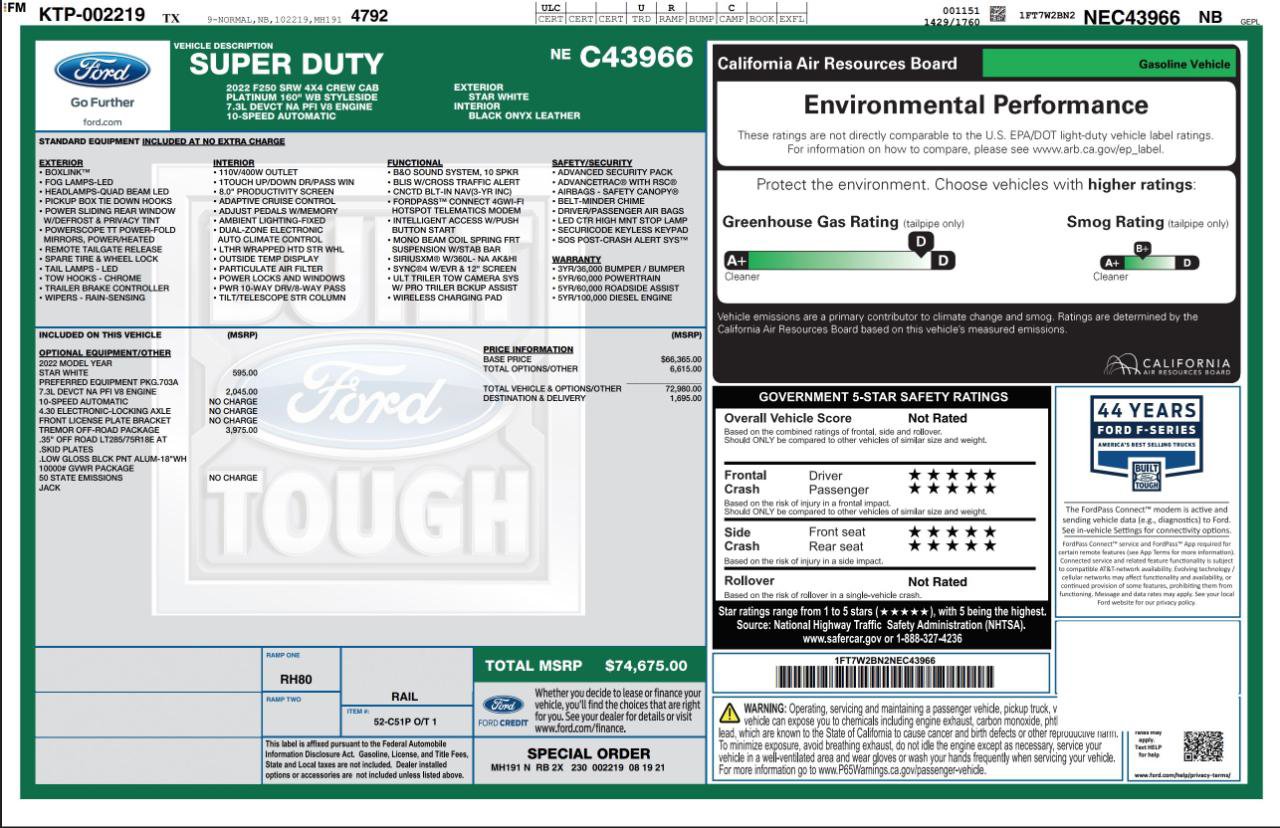 Used 2022 Ford F250 Platinum w/ Tremor Off-Road Package AWD/4WD image 4