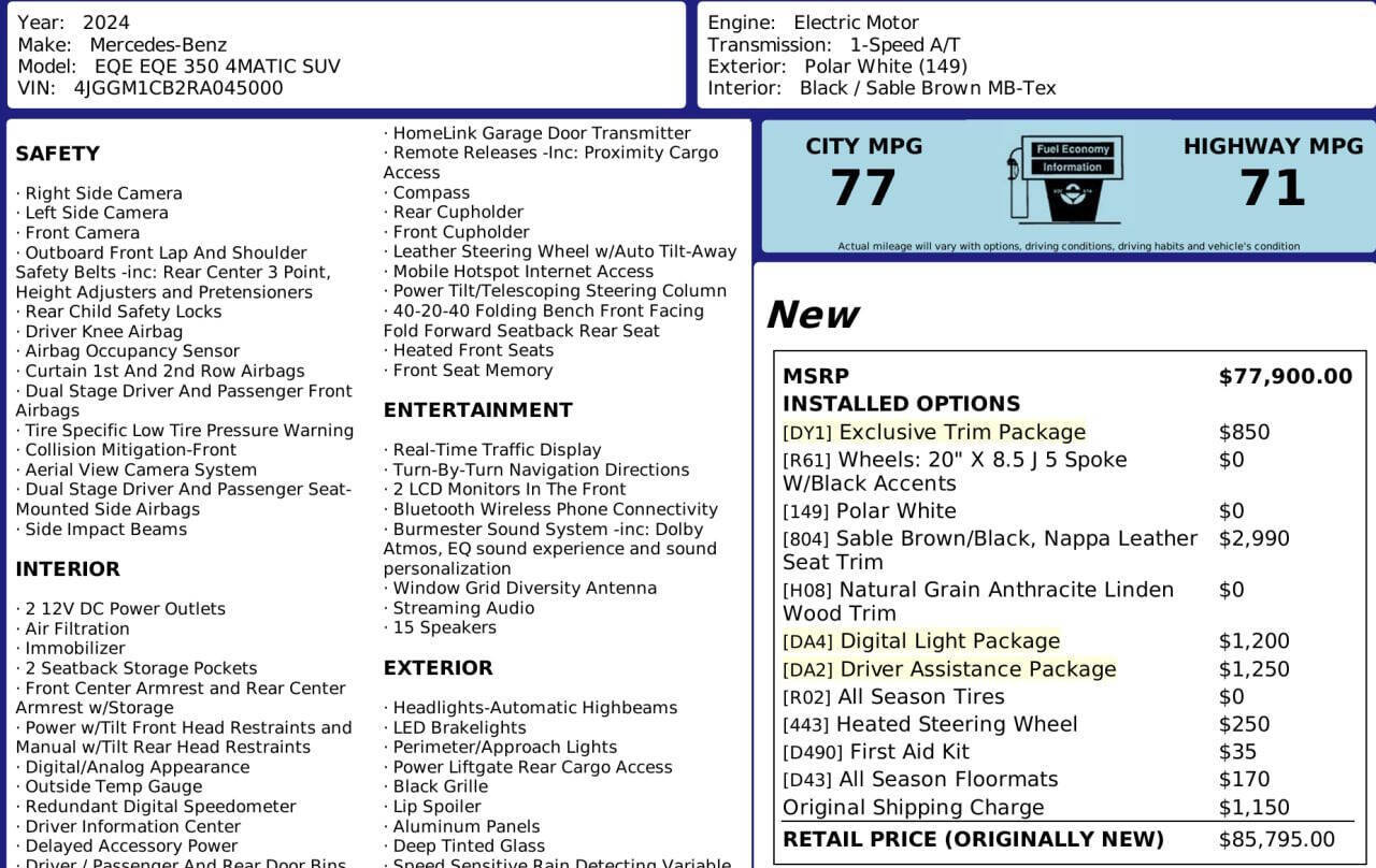 Used 2024 Mercedes-Benz EQE 350+ 4MATIC SUV w/ Driver Assistance Package image 13