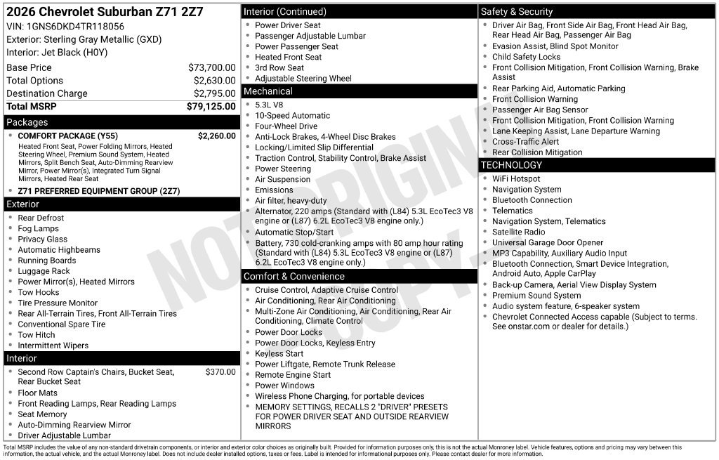 Used 2026 Chevrolet Suburban Z71 w/ Comfort Package AWD/4WD image 9