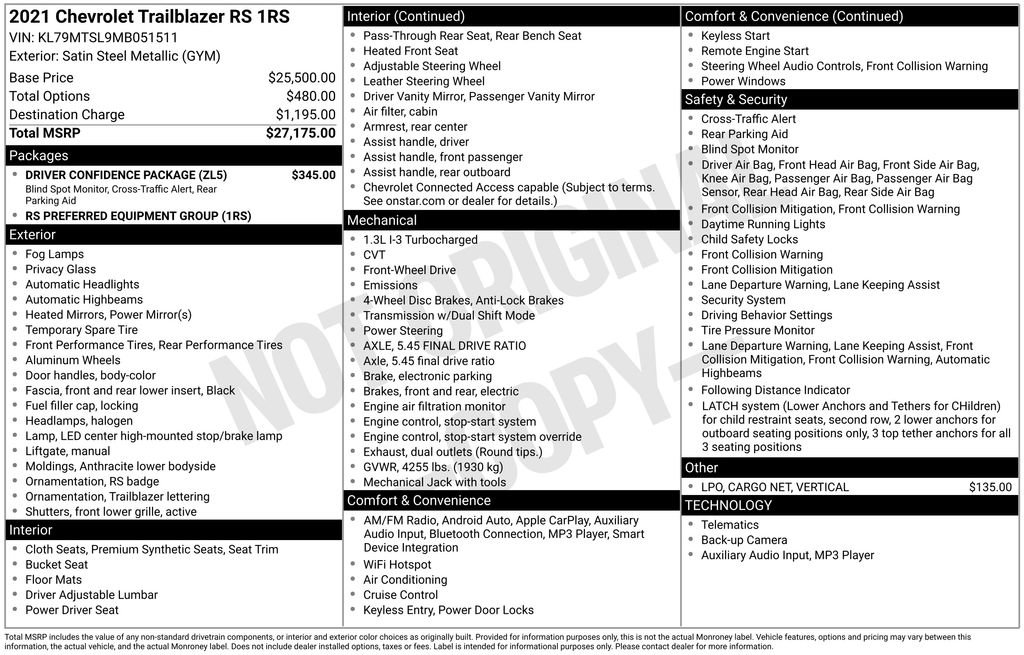 Used 2021 Chevrolet TrailBlazer RS w/ Driver Confidence Package FWD image 10