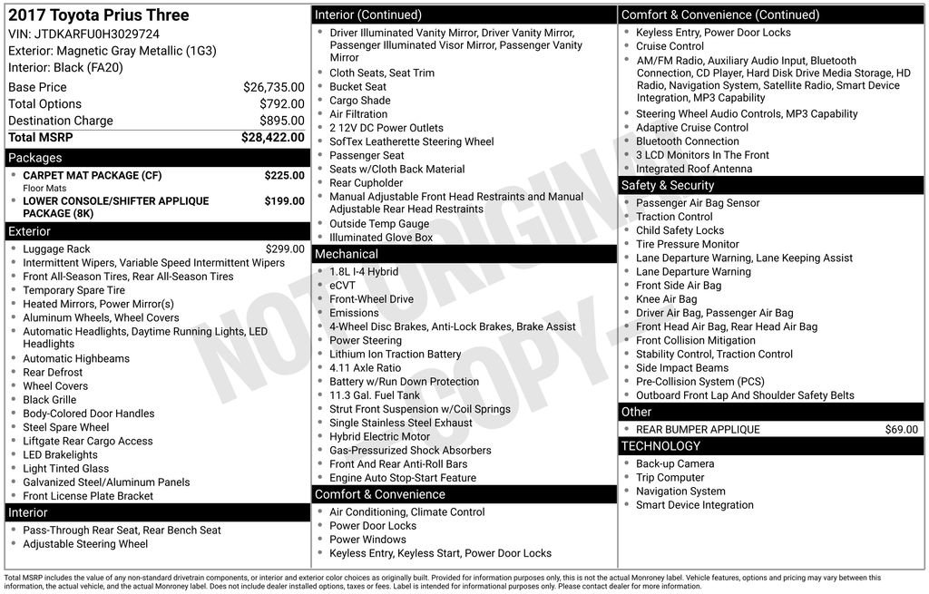 Used 2017 Toyota Prius Three w/ Carpet Mat Package FWD image 3