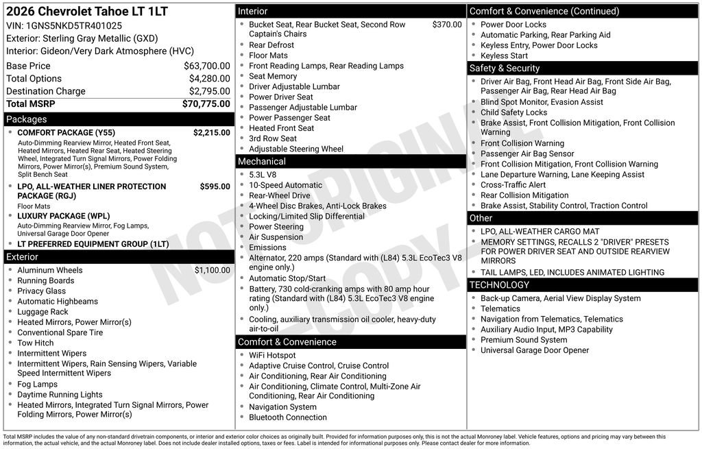 New 2026 Chevrolet Tahoe LT w/ Comfort Package RWD image 39