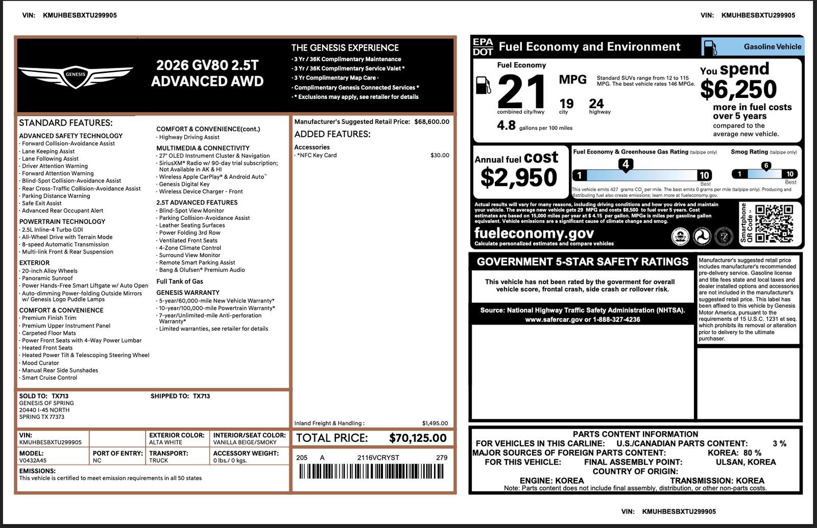 Certified 2026 Genesis GV80 2.5T Advanced image 3