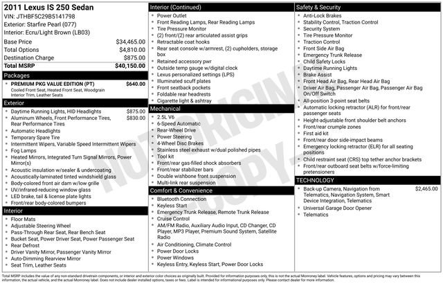 Used 2011 Lexus IS 250 w/ Premium Pkg Value Edition image 36