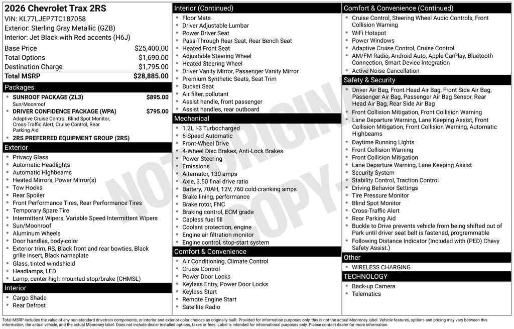 New 2026 Chevrolet Trax RS w/ Sunroof Package FWD image 10