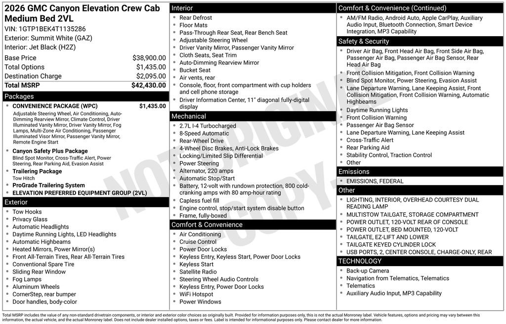 New 2026 GMC Canyon Elevation w/ Convenience Package image 4